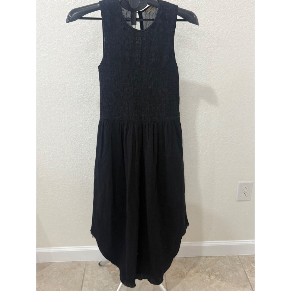Ulla Johnson Cowrie Black Smocked Cotton Gauze Sleeveless Midi Dress 4 High Low
